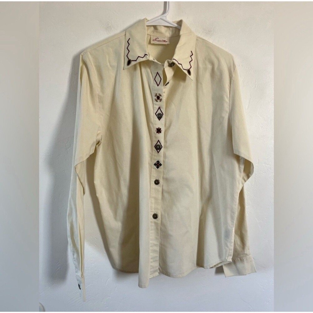 Vintage Lucille 100% Cotton Point Collar Western Embroidered Women’s Shirt L